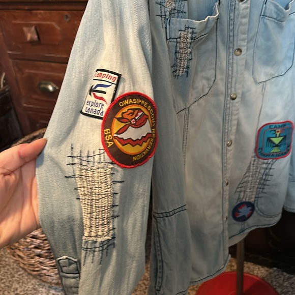 Angel + Premium Camp Denim Button Down Shirt Pearl Snaps - Picture 5 of 10